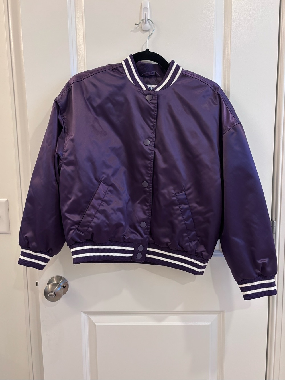 Old Navy Purple Varsity Jacket with White Striped Collar